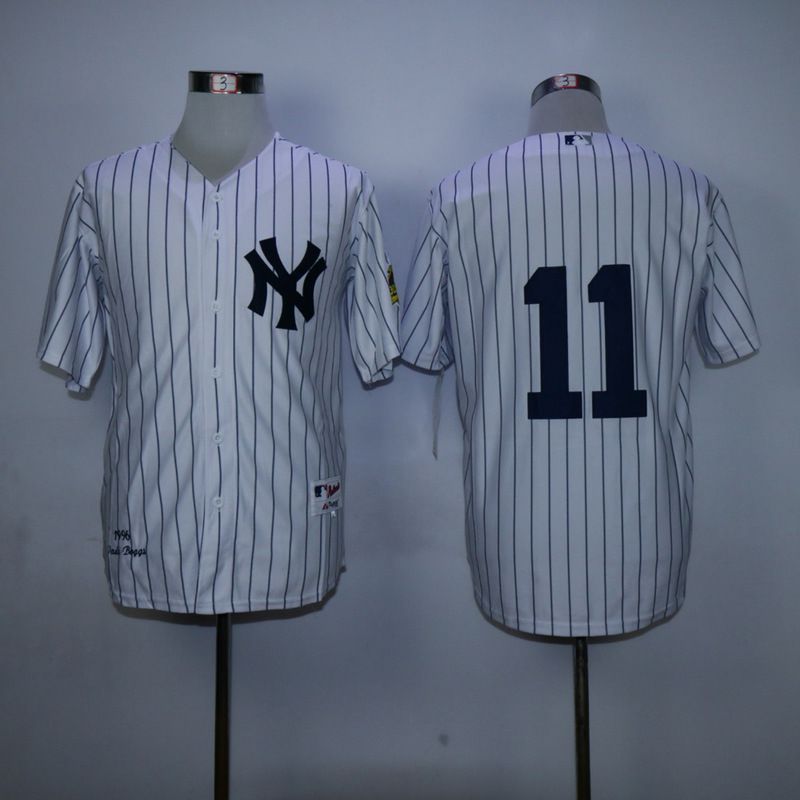 Men New York Yankees 11 No name White Throwback MLB Jerseys